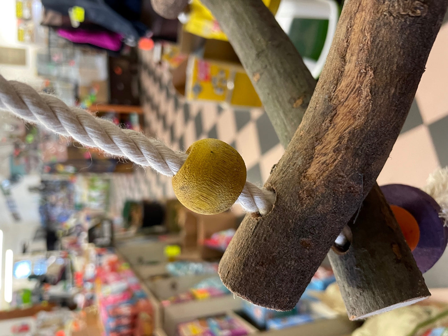 Triangle Pyramid wood and rope tough Parrot toy image 4