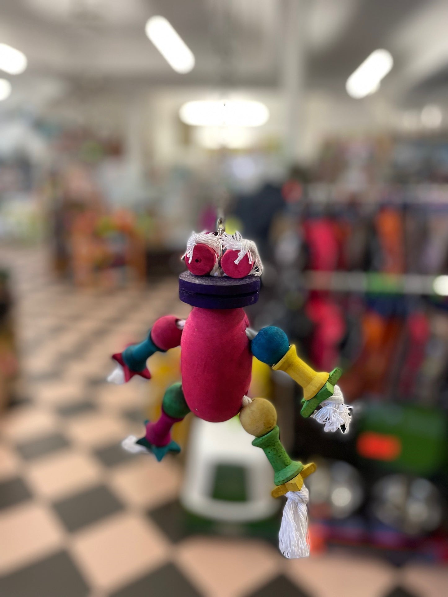 Frog man wood and rope tough Parrot toy image 1
