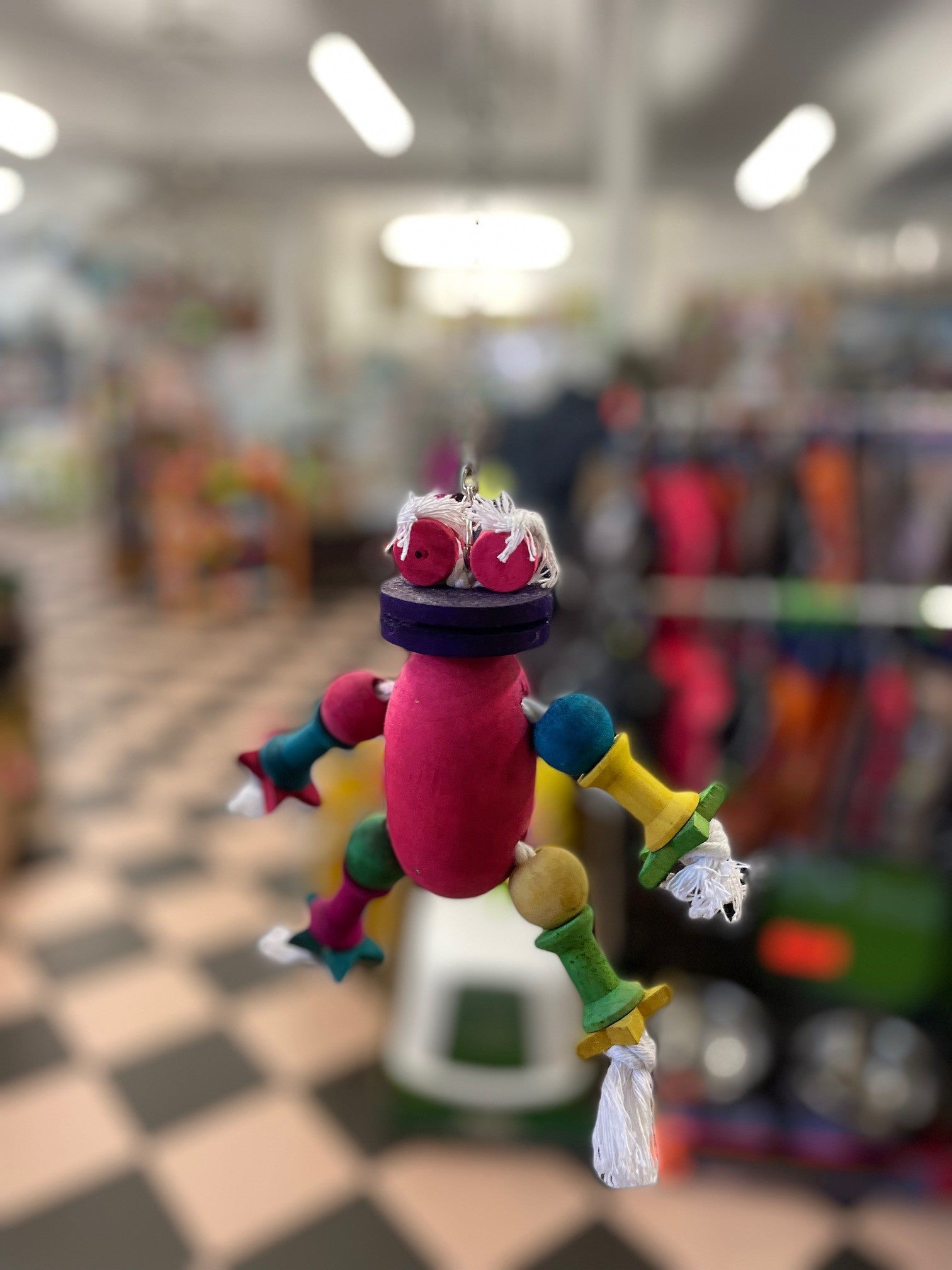 Frog man wood and rope tough Parrot toy image 1