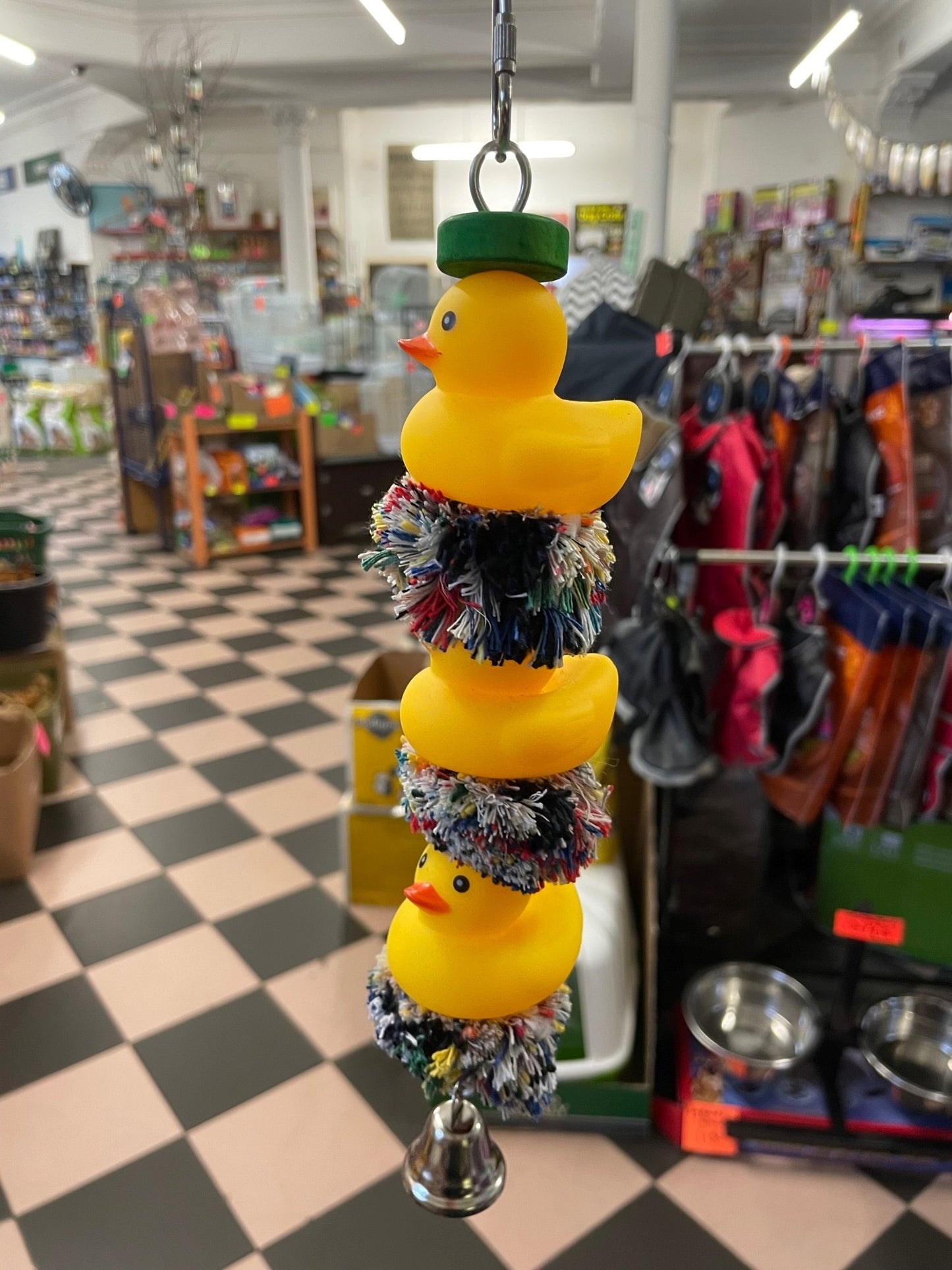 Rubber duck and bell parrot and parakeet rope and vinyl toy image 0