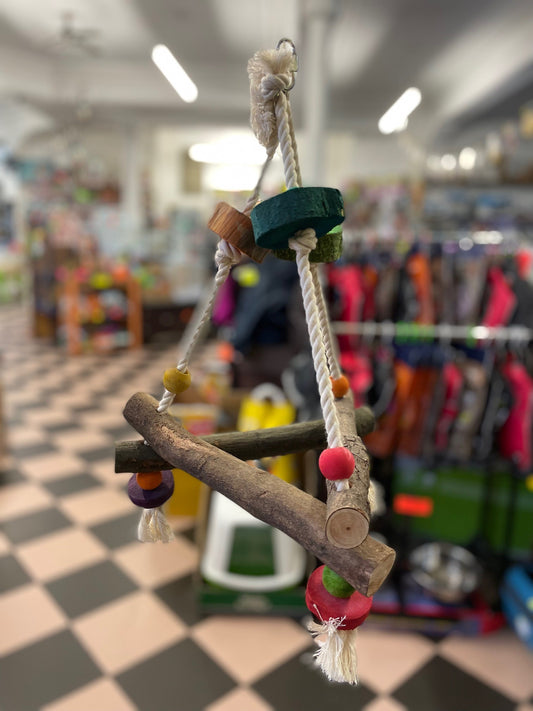 Triangle Pyramid wood and rope tough Parrot toy image 0