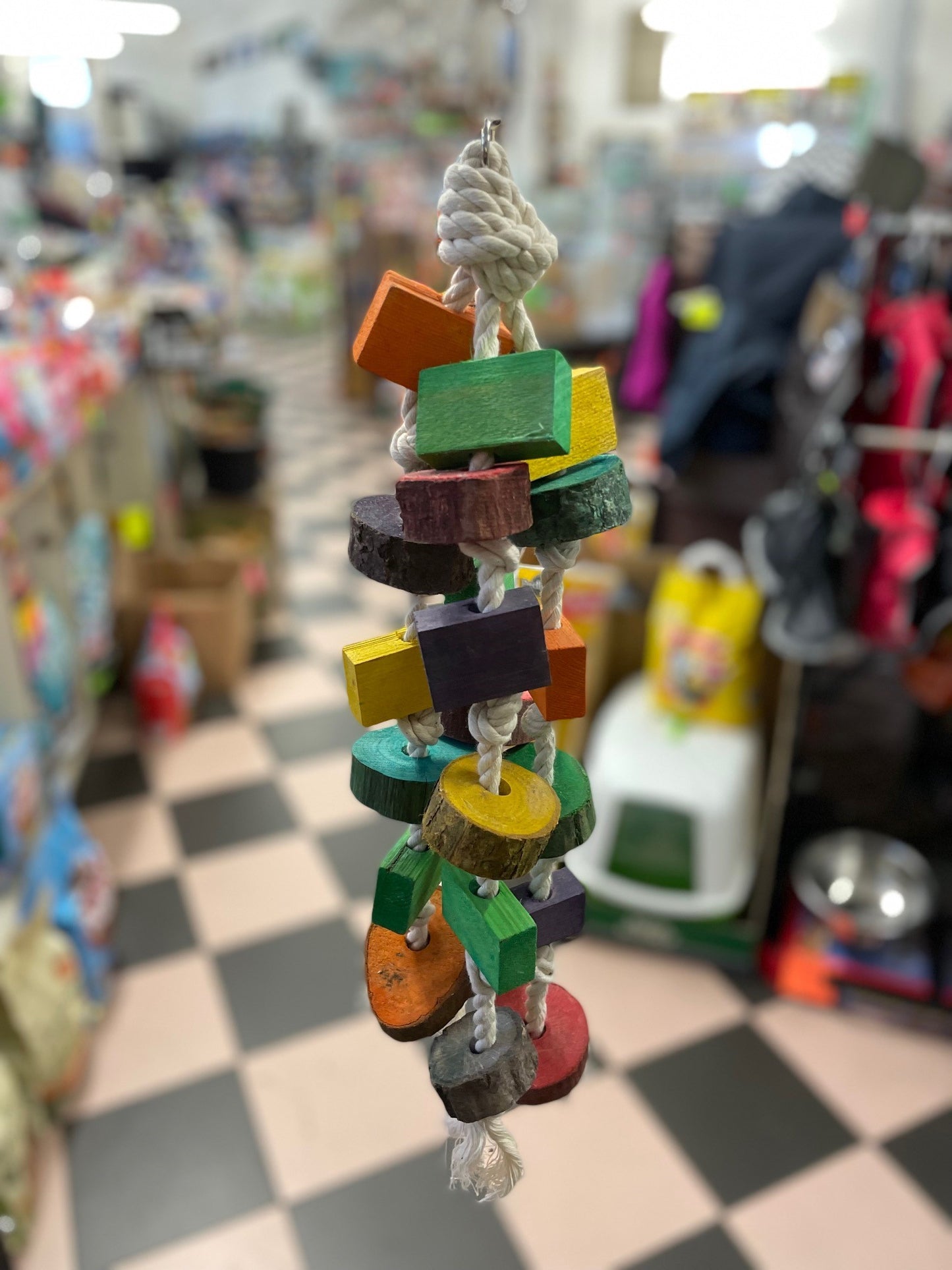 Dangling wood wonder and rope tough Parrot toy image 1