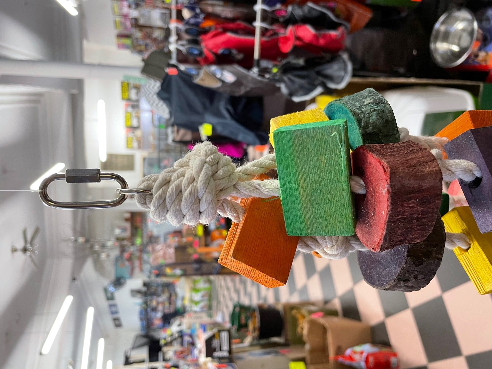 Dangling wood wonder and rope tough Parrot toy image 3